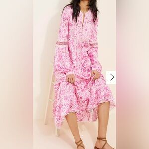 Payal Jain Floral Cotton Blend Long Sleeve Midi Dress